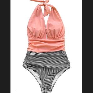 NWT - Cupshe halter one piece striped swimsuit